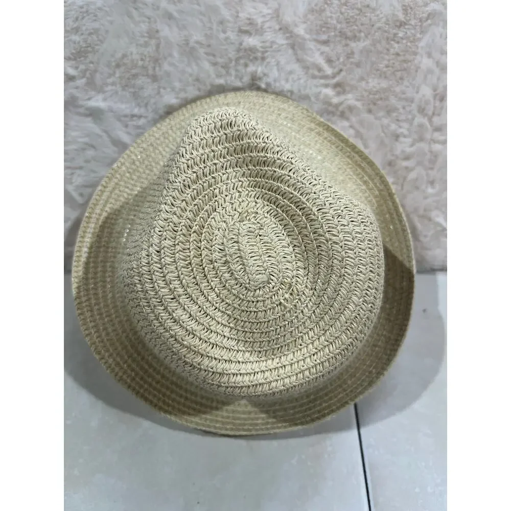 Toddler Boys Straw Fedora Hat Tan Blue Band Size 2T Summer Beach EUC